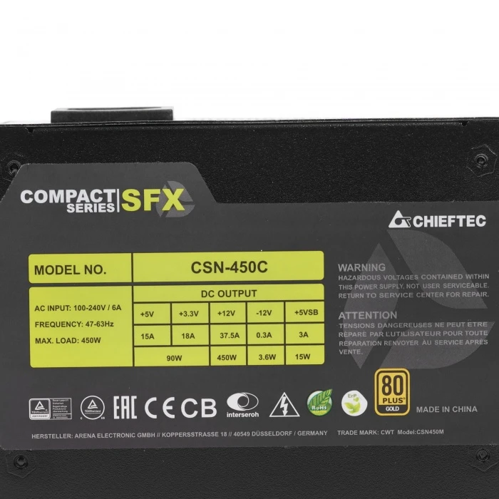 Блок питания Chieftec COMPACT 450W черный, CSN-450C