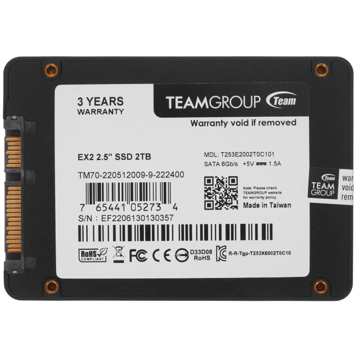 SSD накопитель TEAMGROUP EX2 2Tb 2.5" SATA, T253E2002T0C101