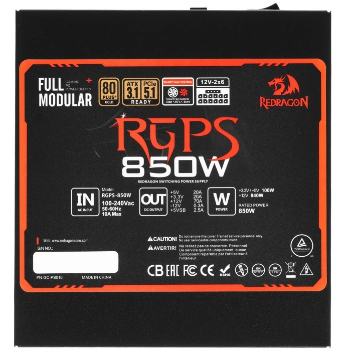 Блок питания Redragon RGPS-850W черный, 70489