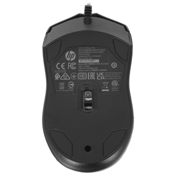 Мышь HP Wired Mouse 100, черный