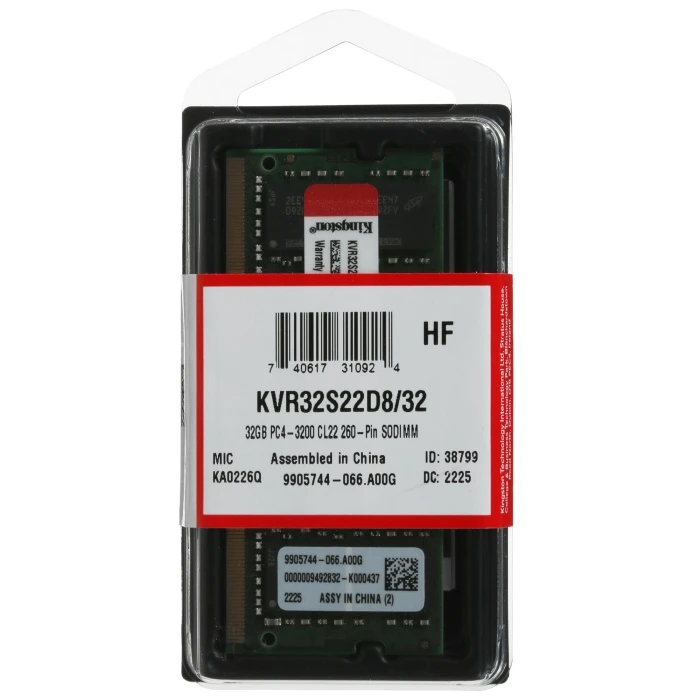 Оперативная память Kingston ValueRAM 32Gb 3200Mhz, KVR32S22D8/32