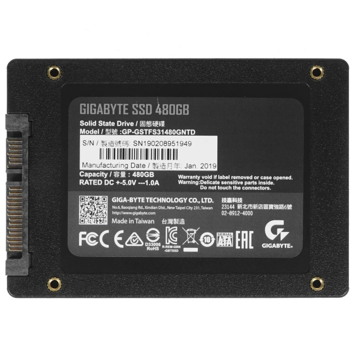 SSD накопитель GIGABYTE 480Gb 2.5" SATA, GP-GSTFS31480GNTD