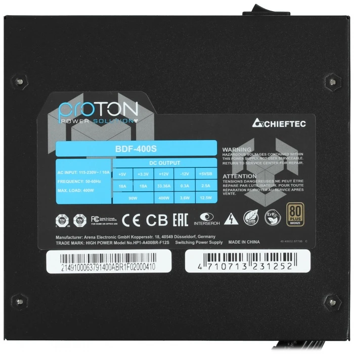 Блок питания Chieftec Proton 400W черный, BDF-400S