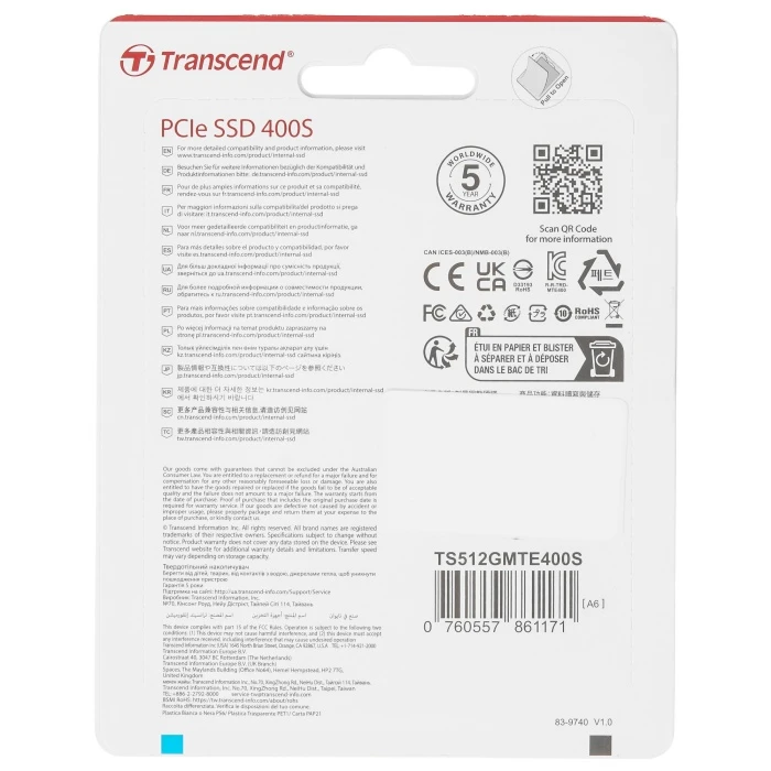 SSD накопитель Transcend MTE400S 512Gb M.2 NVMe, TS512GMTE400S