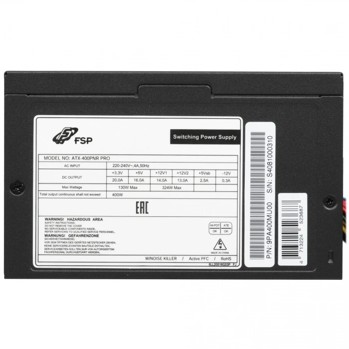 Блок питания FSP PNR PRO 400W черный, 9PA400MU00