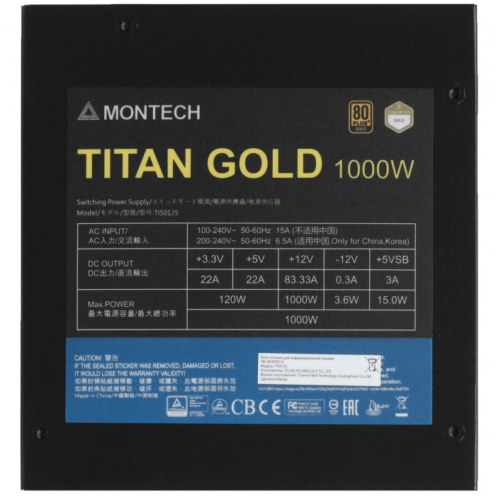 Блок питания MONTECH TITAN GOLD 1000 черный, TIS0125