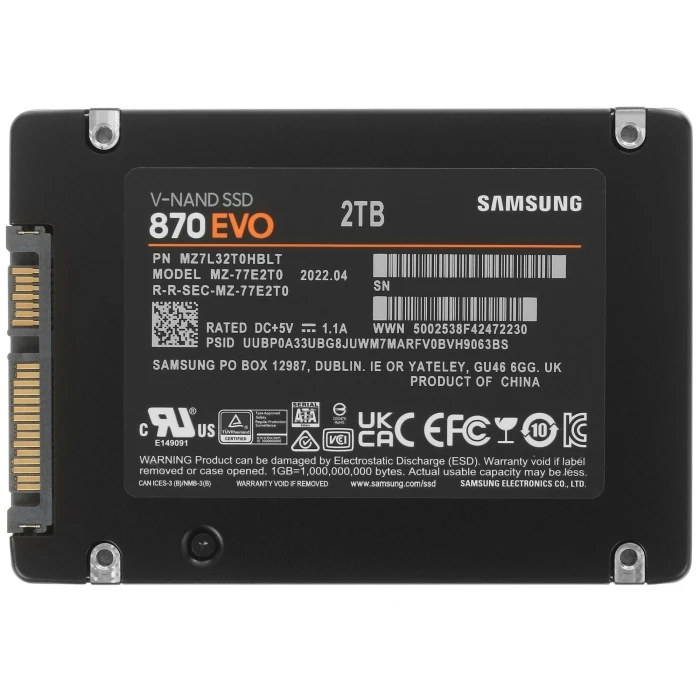 SSD накопитель Samsung 870 EVO 2Tb 2.5" SATA, MZ-77E2T0BW