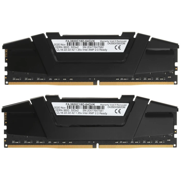 Оперативная память G.Skill Ripjaws V 64Gb 3600Mhz, KIT 2*32Gb, F4-3600C18D-64GVK