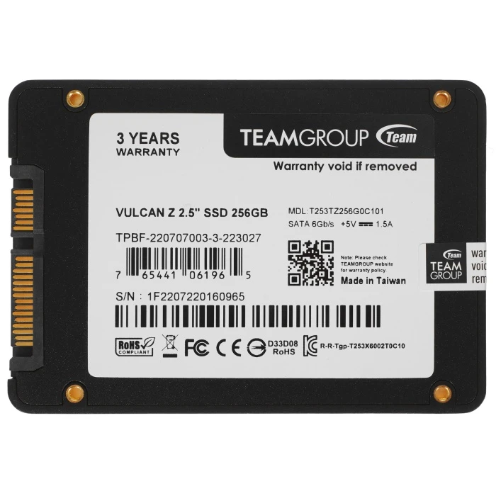 SSD накопитель TEAMGROUP VULCAN Z 256Gb 2.5" SATA, T253TZ256G0C101