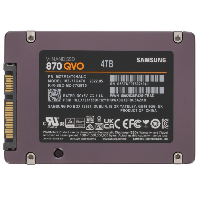 SSD накопитель Samsung 870 QVO 4Tb 2.5" SATA, MZ-77Q4T0BW