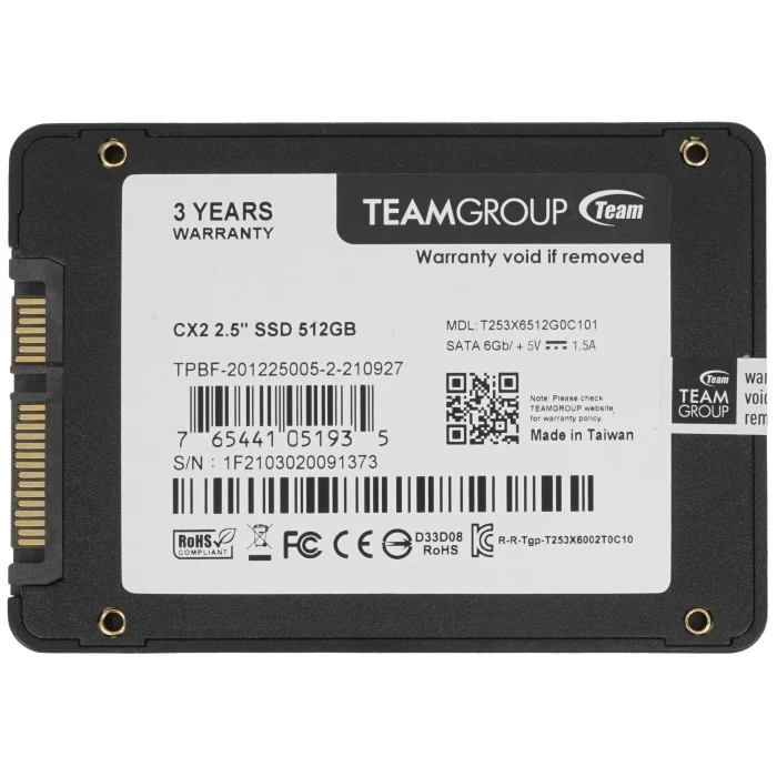 SSD накопитель TEAMGROUP CX2 512Gb 2.5" SATA, T253X6512G0C101