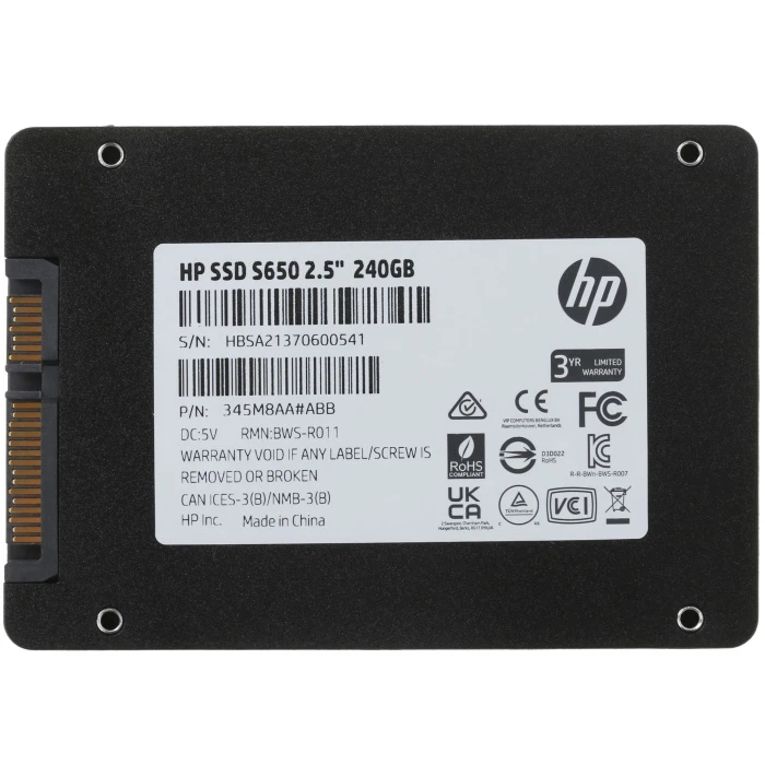 SSD накопитель HP S650 240Gb 2.5" SATA, 345M8AA#ABB