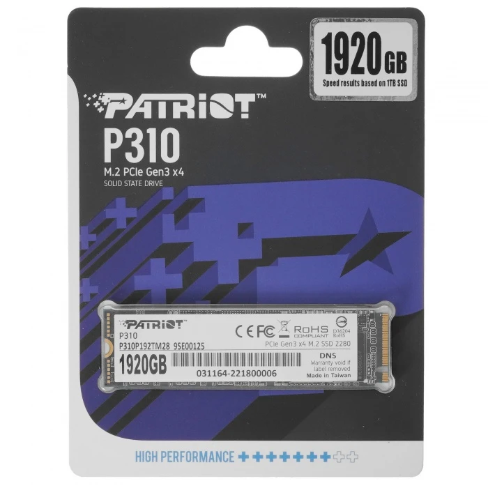 SSD накопитель Patriot P310 2Tb M.2 NVMe, P310P192TM28