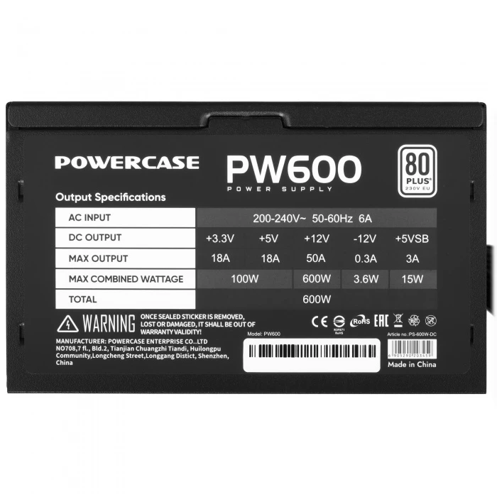 Блок питания PowerCase PW600 черный, PS-600W-DC