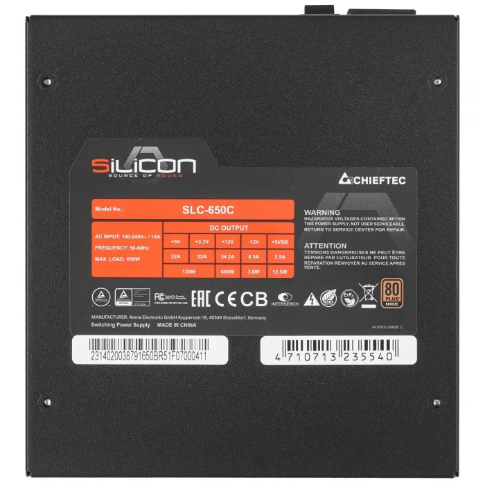 Блок питания Chieftec Silicon 650W черный, SLC-650C