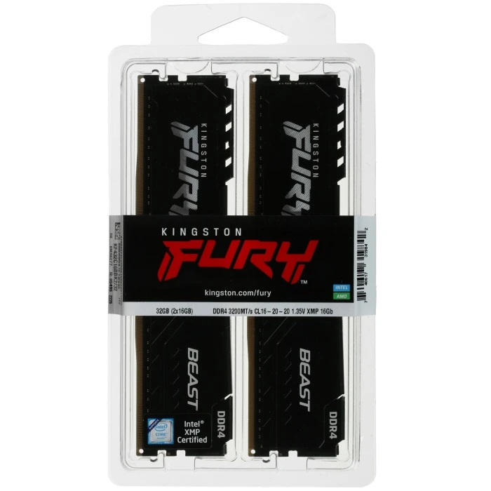Оперативная память Kingston FURY Beast Black 32Gb 3200Mhz, KIT 2*16Gb, KF432C16BBK2/32