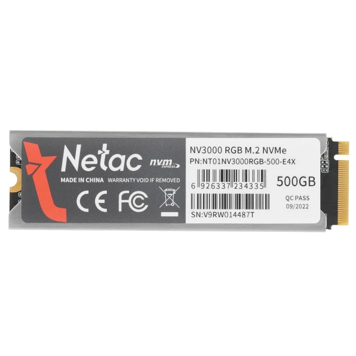 SSD накопитель Netac NV3000 RGB 500Gb M.2 NVMe, NT01NV3000RGB-500-E4X