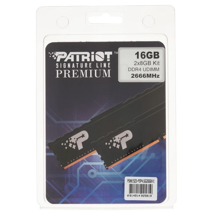 Оперативная память Patriot Signature Line Premium 16Gb 2666Mhz, KIT 2*8Gb, PSP416G2666KH1