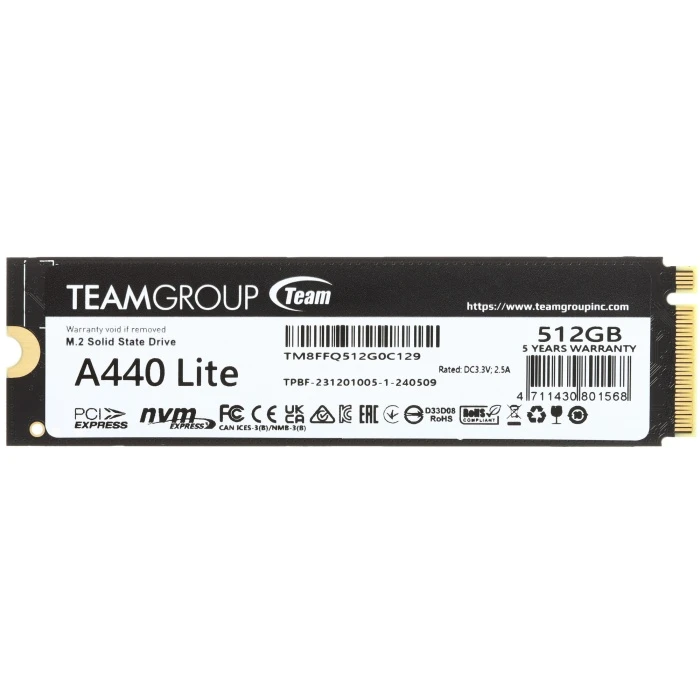 SSD накопитель TEAMGROUP T-FORCE CARDEA A440 Lite 512Gb M.2 NVMe, TM8FFQ512G0C129