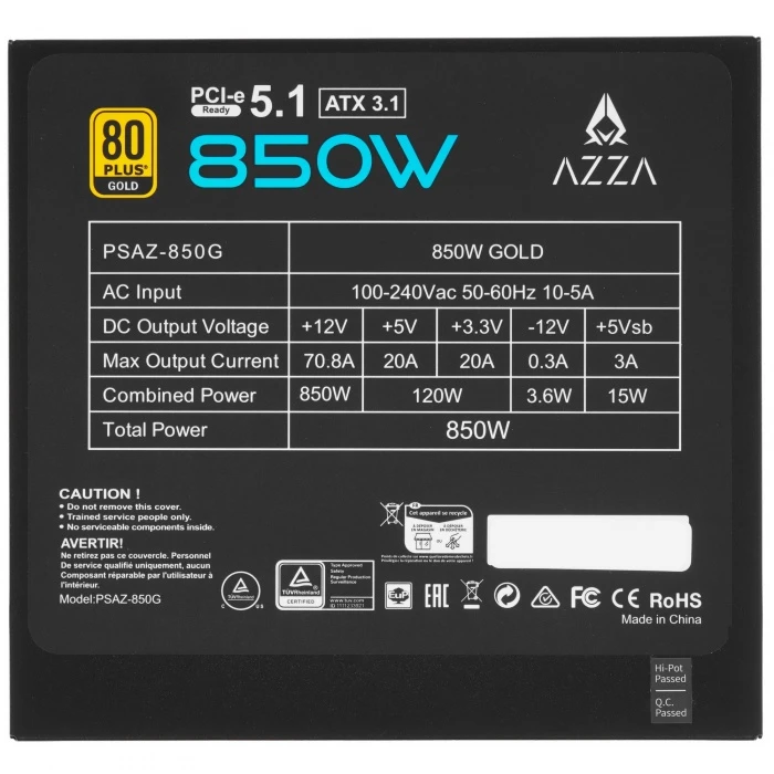Блок питания Azza PSAZ-850G черный, PSAZ-850