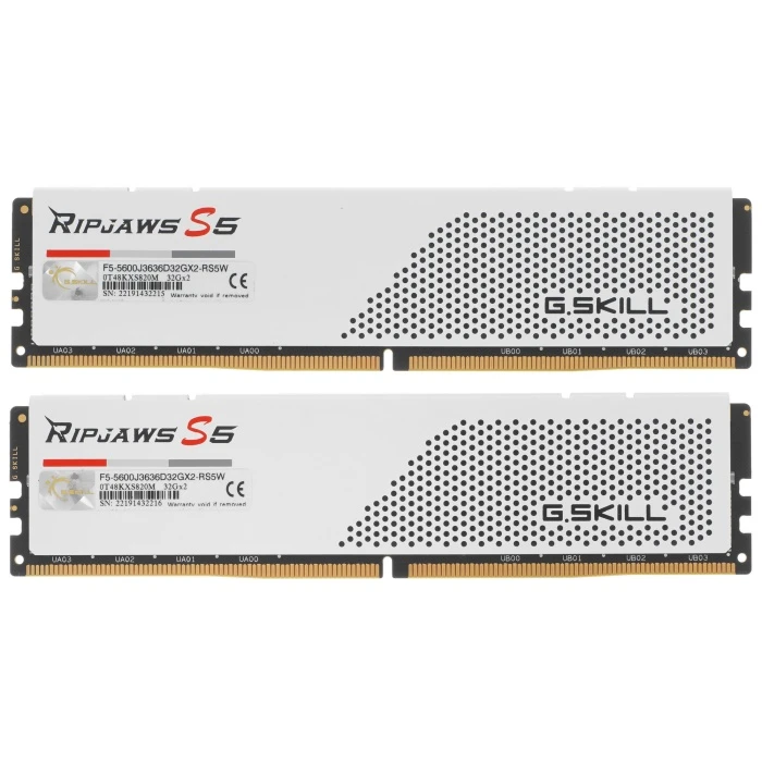 Оперативная память G.Skill Ripjaws S5 64Gb 5600Mhz, KIT 2*32Gb, F5-5600J3636D32GX2-RS5W