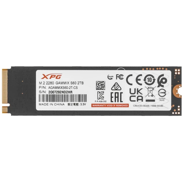 SSD накопитель ADATA XPG GAMMIX S60 2Tb M.2 NVMe, AGAMMIXS60-2T-CS