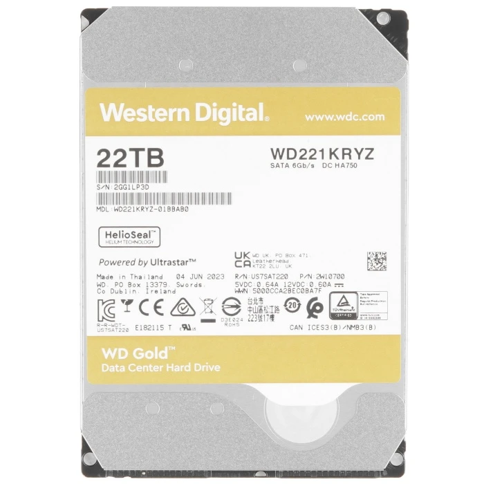 HDD диск WD Gold 22Tb 3.5", WD221KRYZ