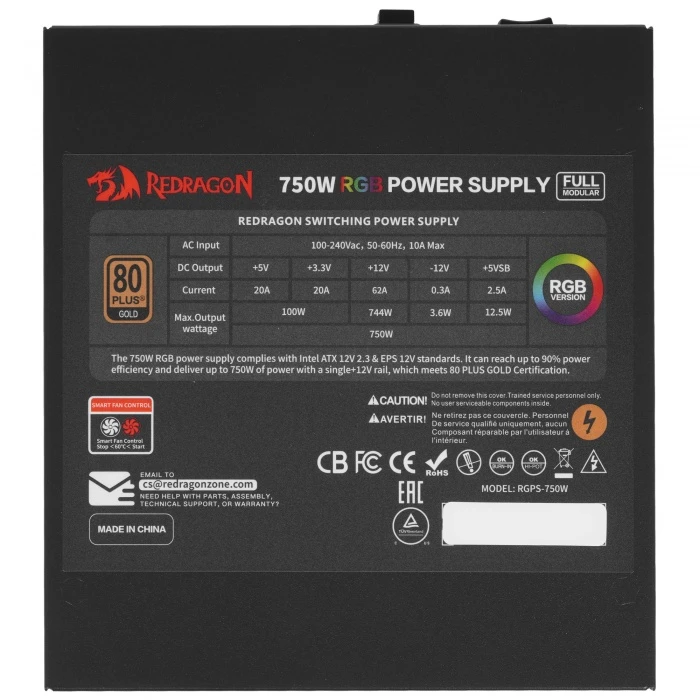 Блок питания Redragon RGPS-750W черный, 70488