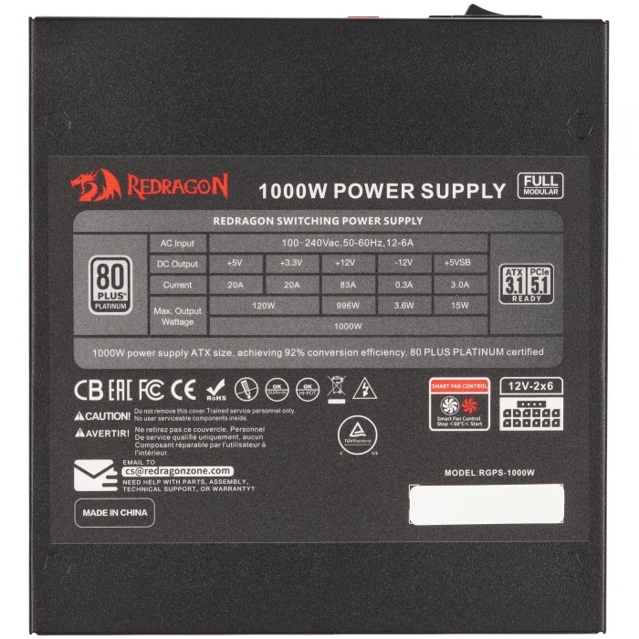Блок питания Redragon RGPS-1000W черный, 71811