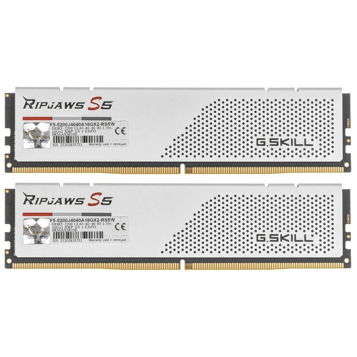Оперативная память G.Skill Ripjaws S5 32Gb 5200Mhz, KIT 2*16Gb, F5-5200J4040A16GX2-RS5W