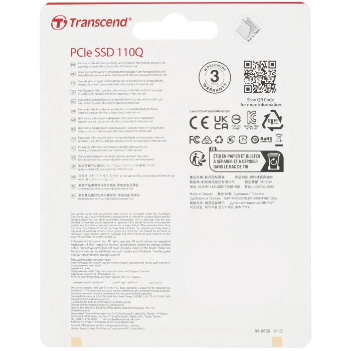 SSD накопитель Transcend 110Q 500Gb M.2 NVMe, TS500GMTE110Q