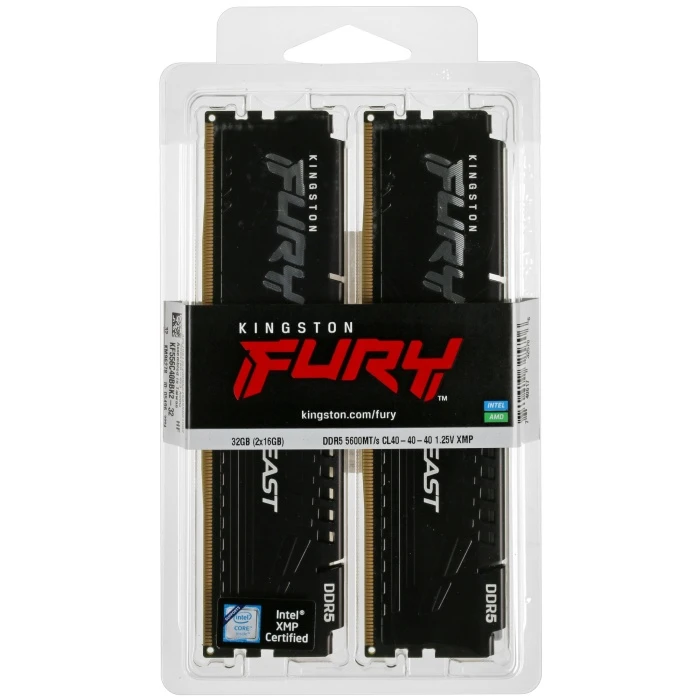 Оперативная память Kingston FURY Beast Black 32Gb 5600Mhz, KIT 2*16Gb, KF556C40BBK2-32