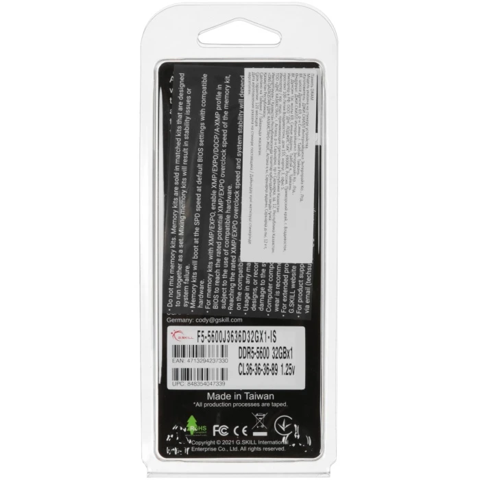 Оперативная память G.Skill Aegis 5 32Gb 5600Mhz, F5-5600J3636D32GX1-IS