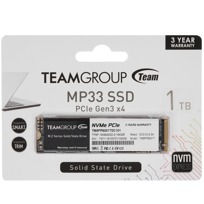 SSD накопитель TEAMGROUP MP33 1Tb M.2 NVMe, TM8FP6001T0C101