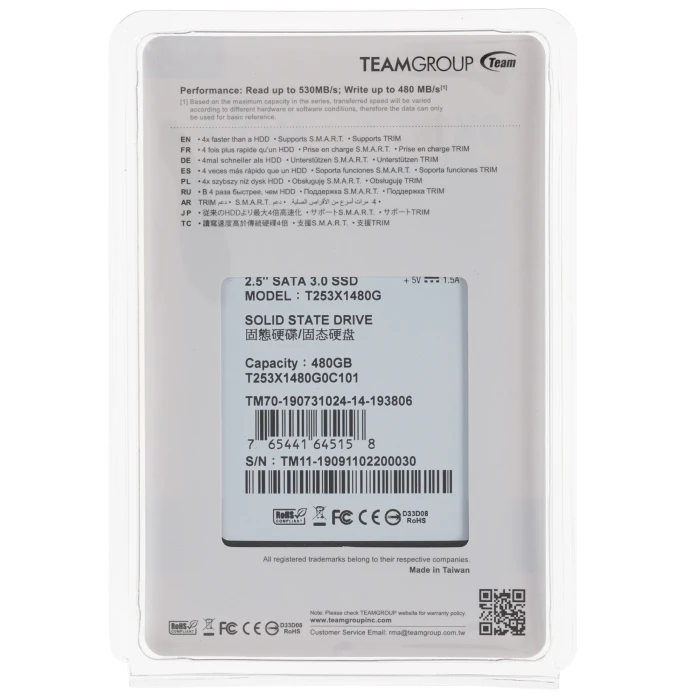 SSD накопитель TEAMGROUP GX1 480Gb 2.5" SATA, T253X1480G0C101