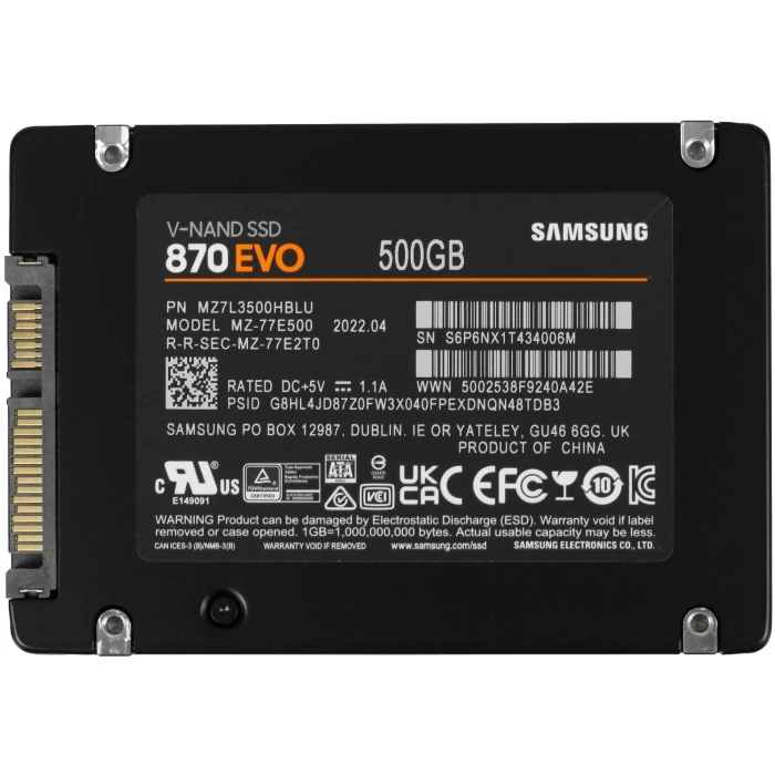 SSD накопитель Samsung 870 EVO 500Gb 2.5" SATA, MZ-77E500BW
