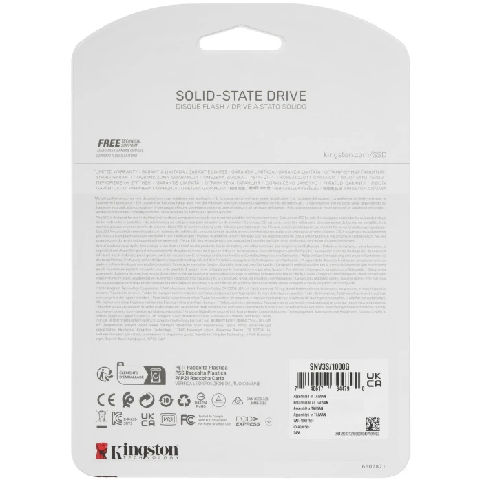 SSD накопитель Kingston NV3 1Tb M.2 NVMe, SNV3S/1000G