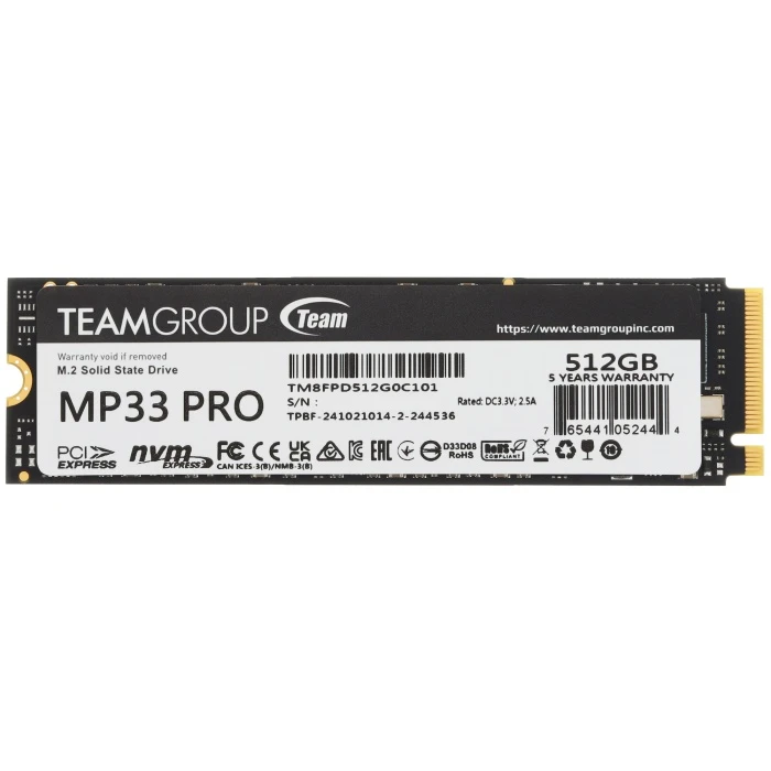 SSD накопитель TEAMGROUP MP33 PRO 512Gb M.2 NVMe, TM8FPD512G0C101