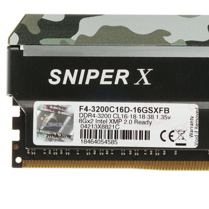 Оперативная память G.Skill Sniper X 16Gb 3200Mhz, KIT 2*8Gb, F4-3200C16D-16GSXFB