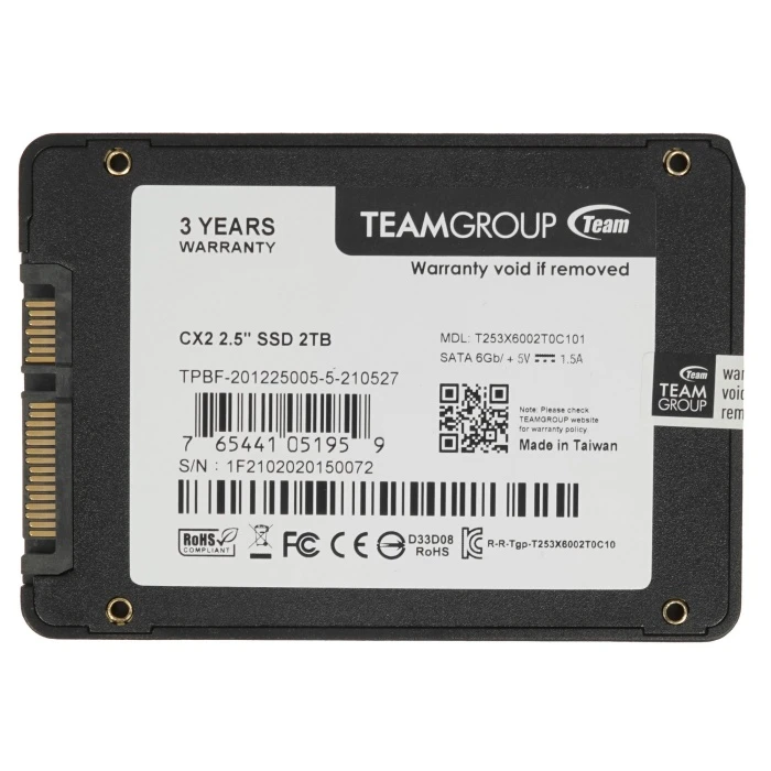 SSD накопитель TEAMGROUP CX2 2Tb 2.5" SATA, T253X6002T0C101