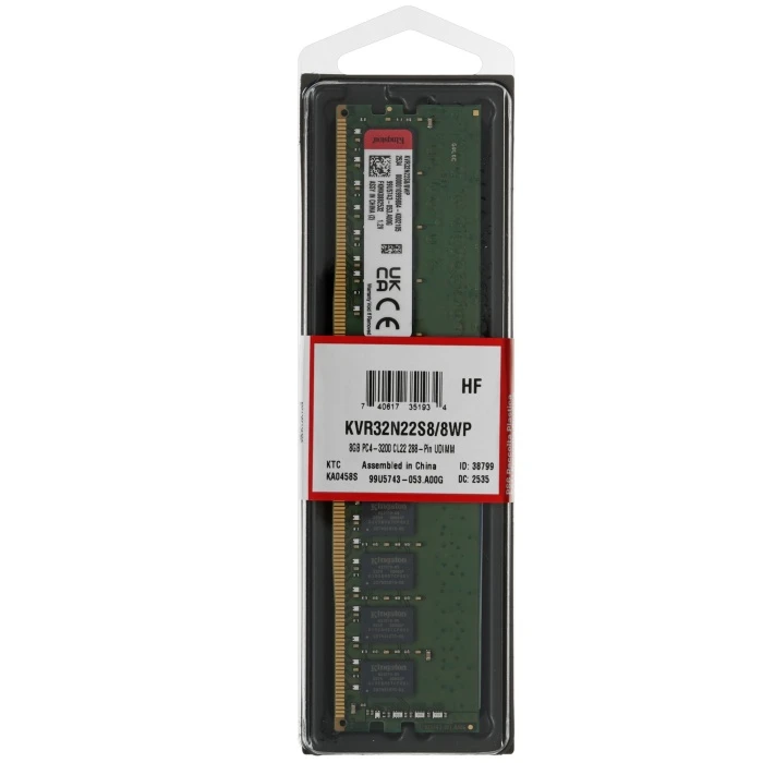 Оперативная память Kingston ValueRAM 8Gb 3200Mhz, KVR32N22S8/8WP