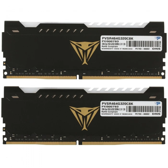 Оперативная память Patriot Viper Steel RGB 64Gb 3200Mhz, KIT 2*32Gb, PVSR464G320C8K
