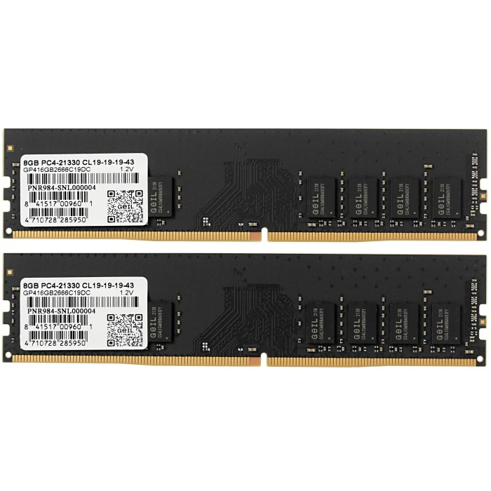Оперативная память GeIL Pristine 16Gb 2666Mhz, KIT 2*8Gb, GP416GB2666C19DC