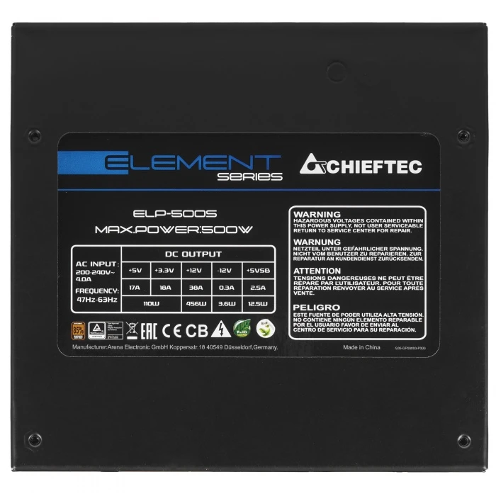 Блок питания Chieftec ELEMENT 500W черный, ELP-500S