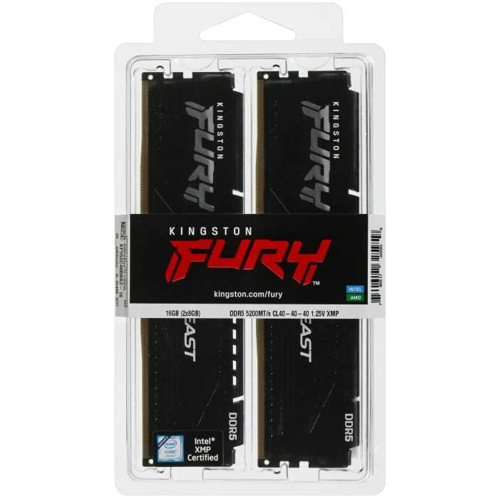 Оперативная память Kingston FURY Beast Black 16Gb 5200Mhz, KIT 2*8Gb, KF552C40BBK2-16