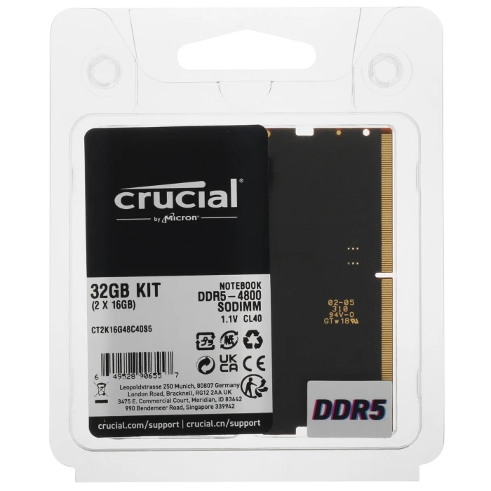 Оперативная память Crucial 32Gb 4800Mhz, KIT 2*16Gb, CT2K16G48C40S5