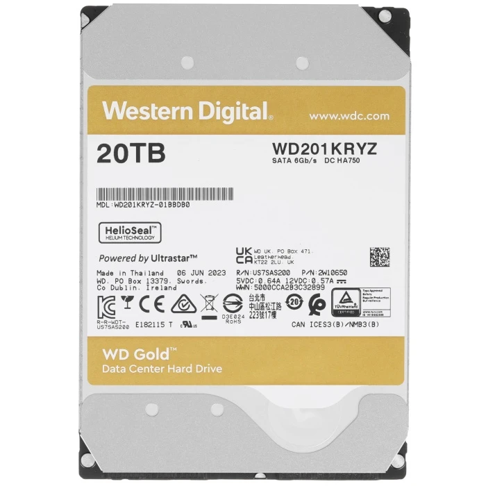 HDD диск WD Gold 20Tb 3.5", WD201KRYZ