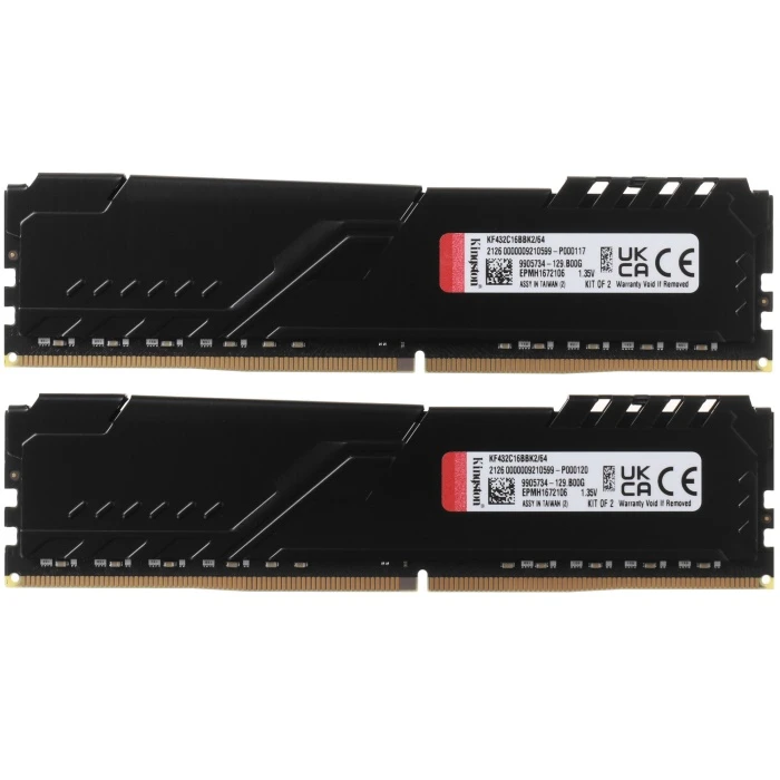 Оперативная память Kingston FURY Beast Black 64Gb 3200Mhz, KIT 2*32Gb, KF432C16BBK2/64
