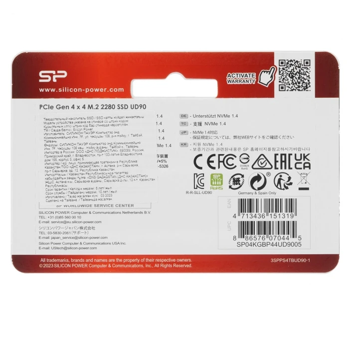 SSD накопитель Silicon Power UD90 4Tb M.2 NVMe, SP04KGBP44UD9005
