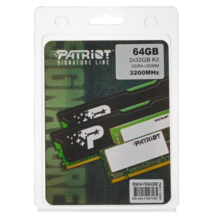Оперативная память Patriot Signature Line 64Gb 3200Mhz, KIT 2*32Gb, PSD464G3200K